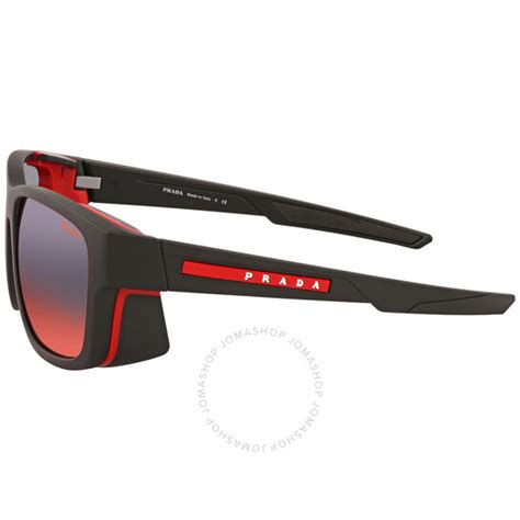 Prada Linea Rossa Dark Grey Mirror Blue/Red Rectangular Men's 